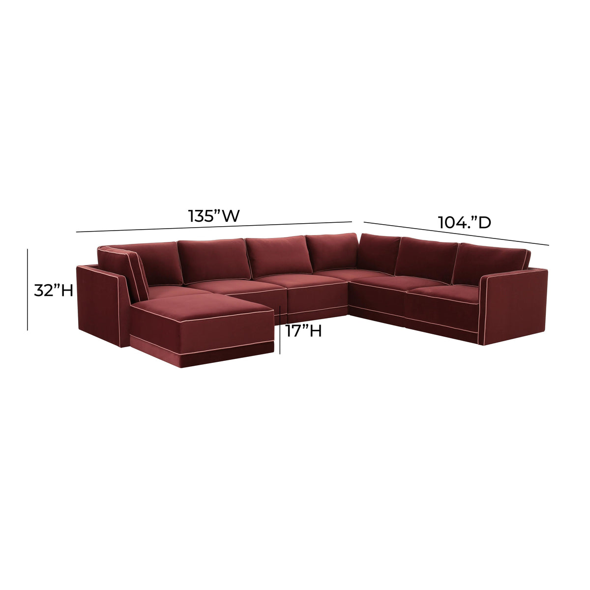 Willow Berry Red Performance Velvet Modular Large Chaise Sectional by TOV Furniture – photo 6 of 6