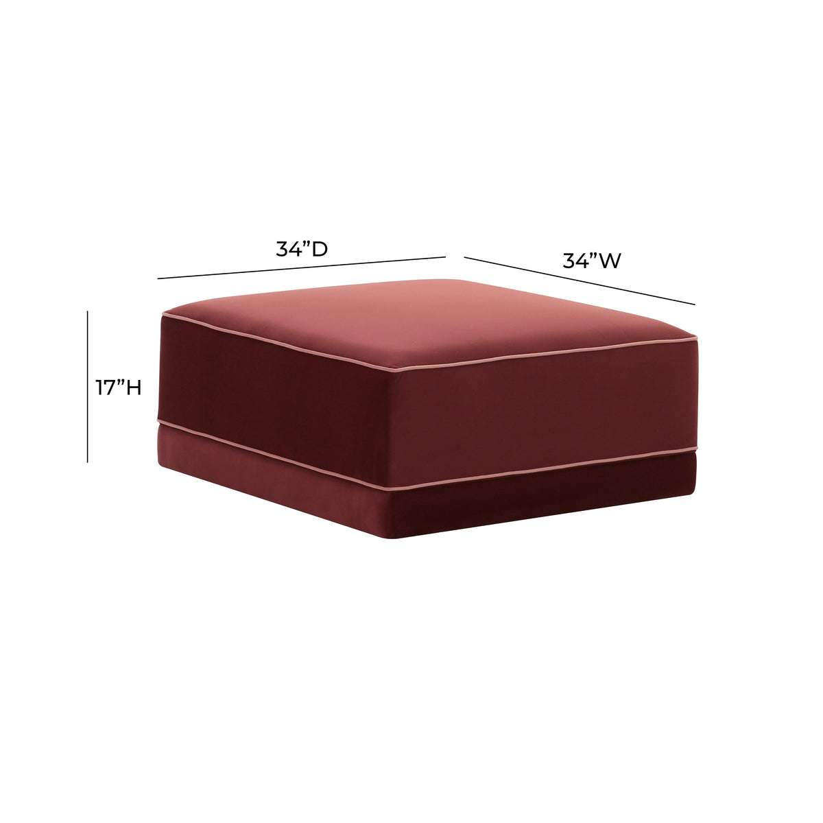 Willow Berry Red Performance Velvet Ottoman by TOV Furniture – photo 3 of 3