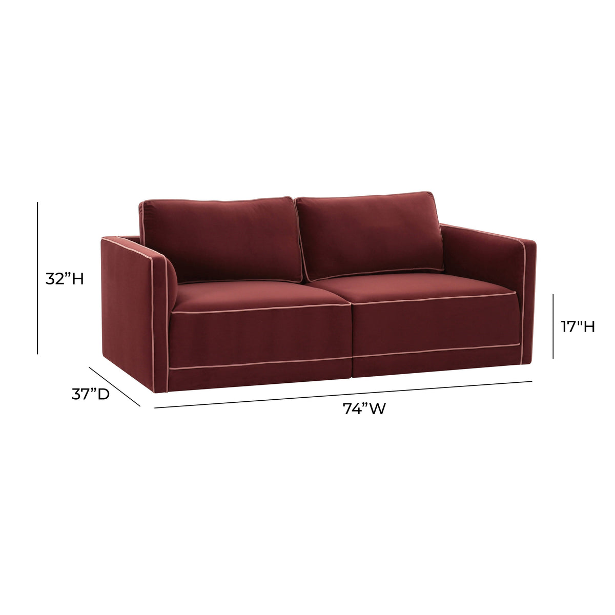 Willow Berry Red Performance Velvet Modular Loveseat by TOV Furniture – photo 6 of 6