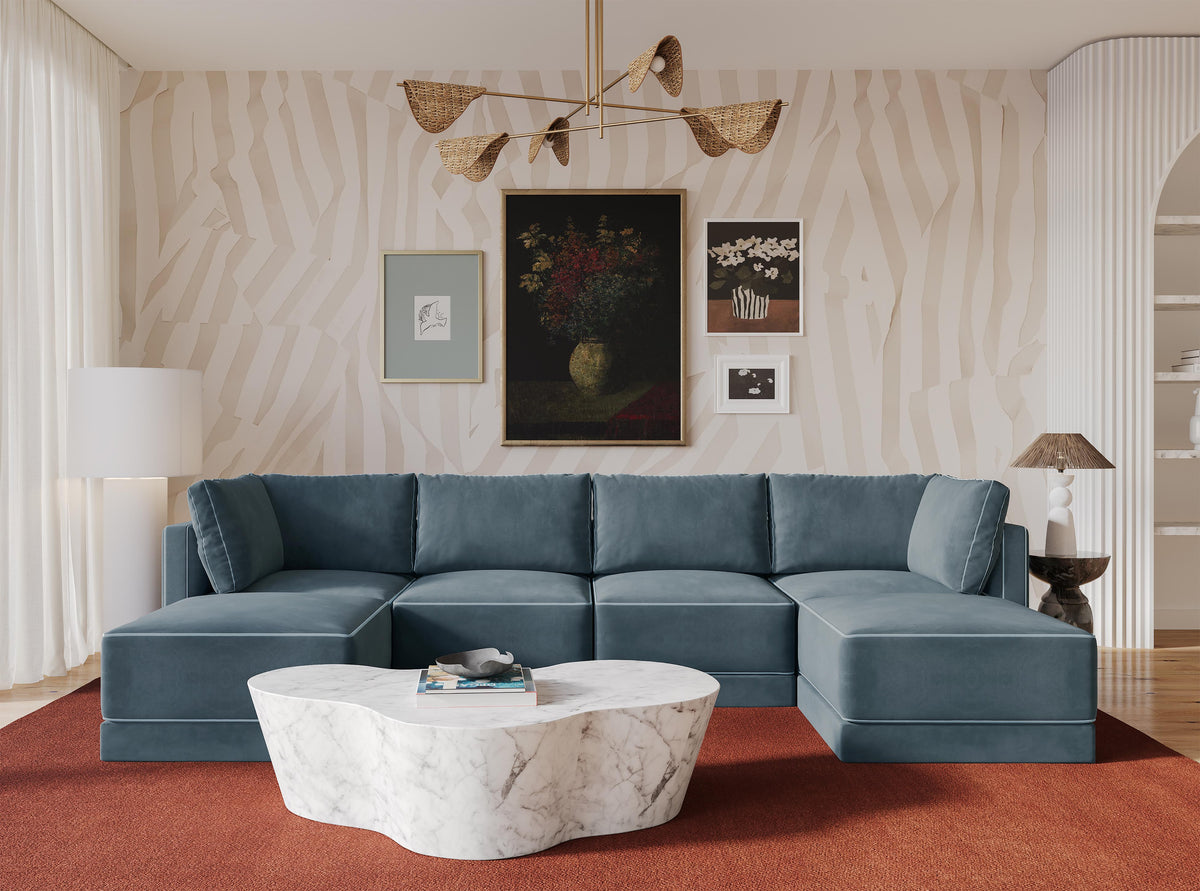 Willow Misty Blue Performance Velvet Modular U Sectional by TOV Furniture – photo 2 of 6