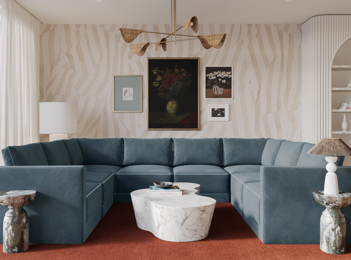 Willow Misty Blue Performance Velvet Modular Large U Sectional by TOV Furniture – photo 2 of 6