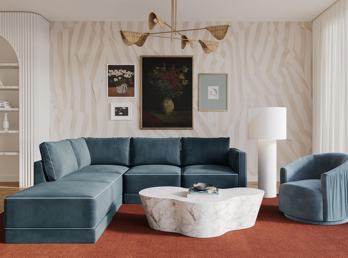 Willow Misty Blue Performance Velvet Modular LAF Sectional by TOV Furniture – photo 2 of 6