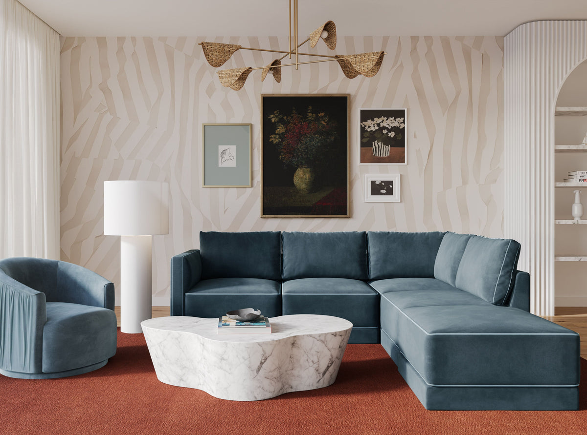 Willow Misty Blue Performance Velvet Modular RAF Sectional by TOV Furniture – photo 2 of 6