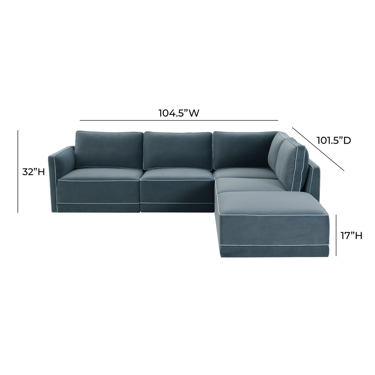 Willow Misty Blue Performance Velvet Modular RAF Sectional by TOV Furniture – photo 6 of 6