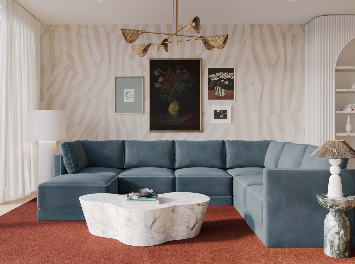 Willow Misty Blue Performance Velvet Modular Large Chaise Sectional by TOV Furniture – photo 2 of 6
