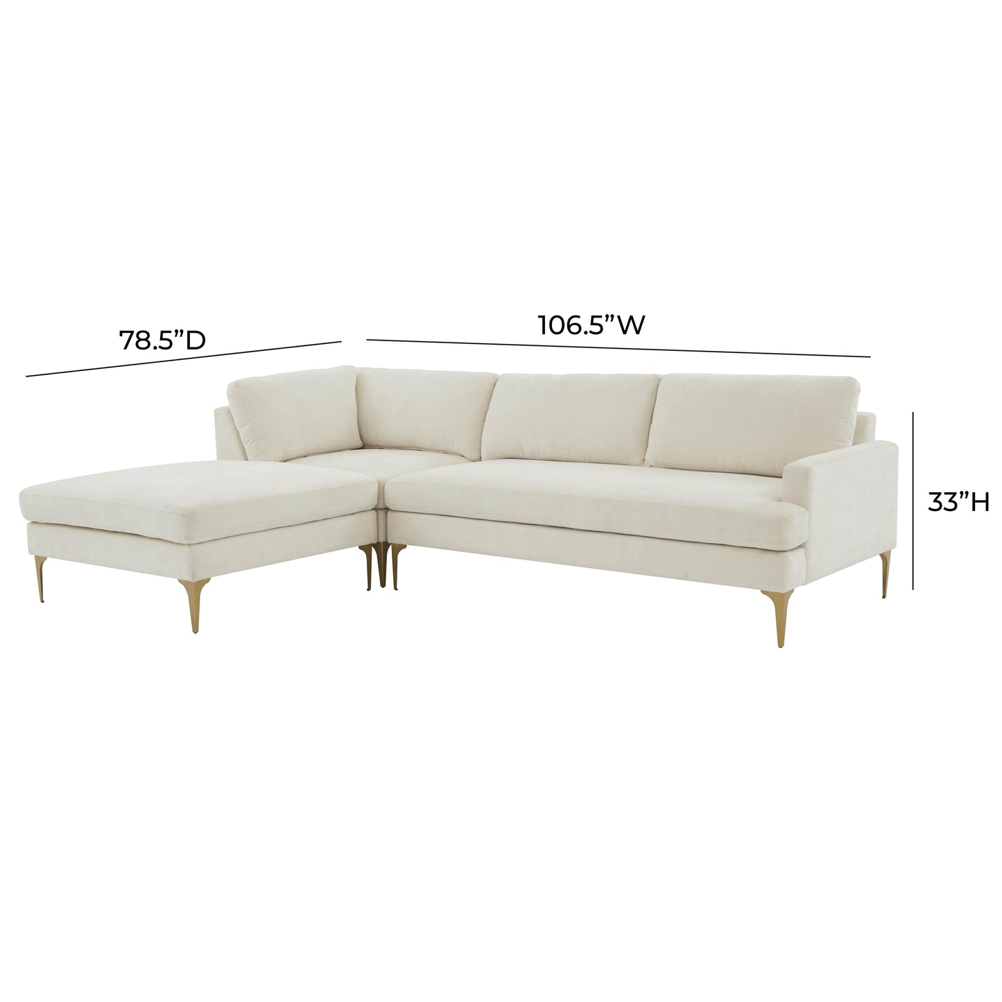 Serena 3 Piece Velvet Chaise Sectional Ren L05130 Sec4L