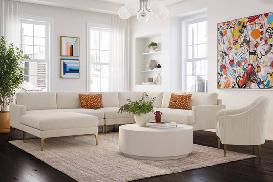Serena Cream Performance Velvet Ottoman with Brass Legs by TOV Furniture – photo 4 of 4