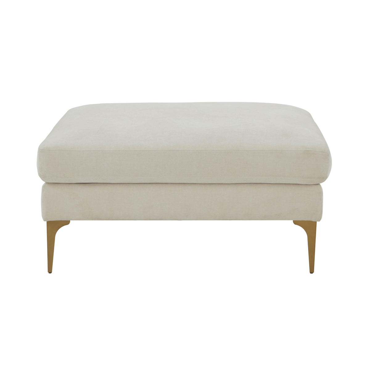 Serena Cream Performance Velvet Ottoman with Brass Legs by TOV Furniture – photo 1 of 3
