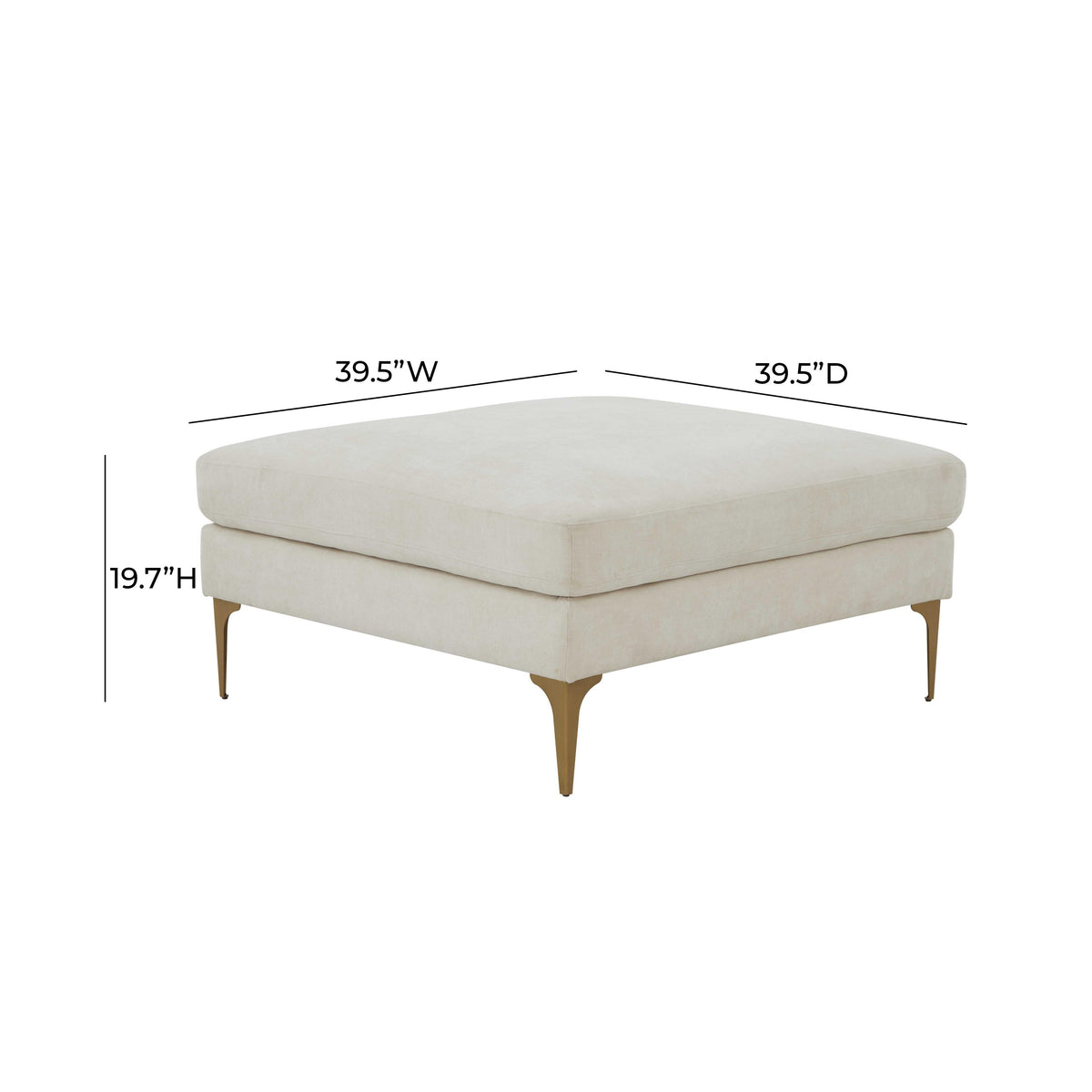 Serena Cream Performance Velvet Ottoman with Brass Legs by TOV Furniture – photo 3 of 3