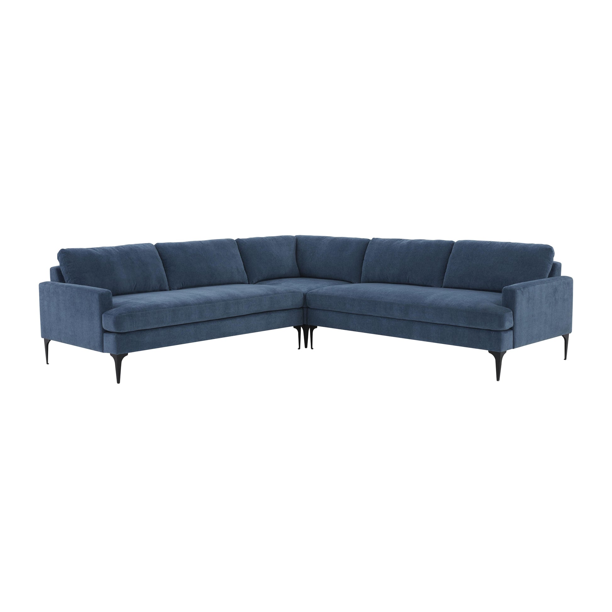 Serena Blue Velvet L-Sectional with Black Legs by TOV – Free Shipping