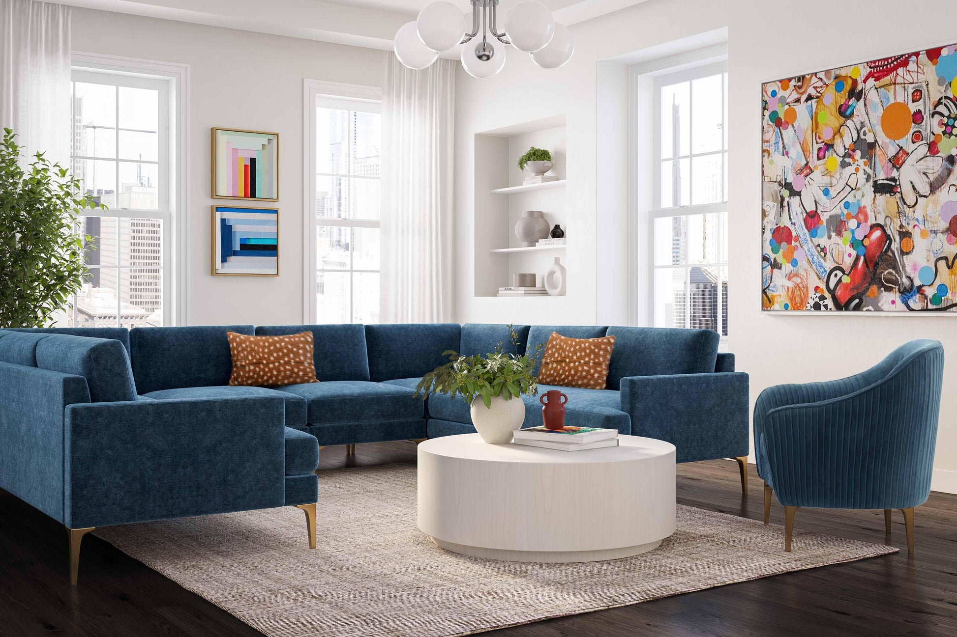 Serena Blue Velvet U Sectional by TOV