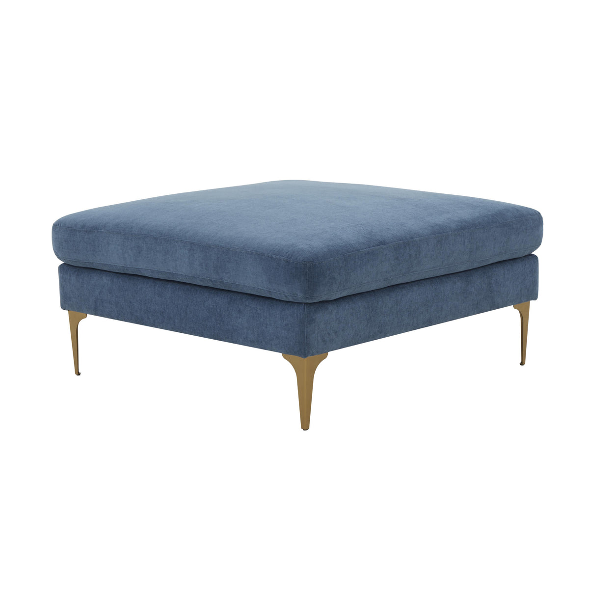 Serena Blue Performance Velvet Ottoman with Brass Legs by TOV Furniture – photo 1 of 4