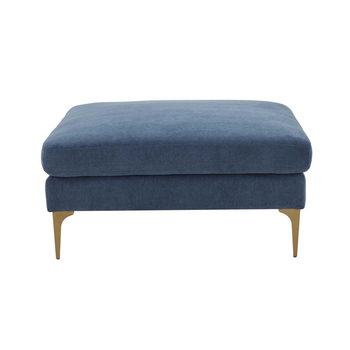 Serena Blue Performance Velvet Ottoman with Brass Legs by TOV Furniture – photo 2 of 4