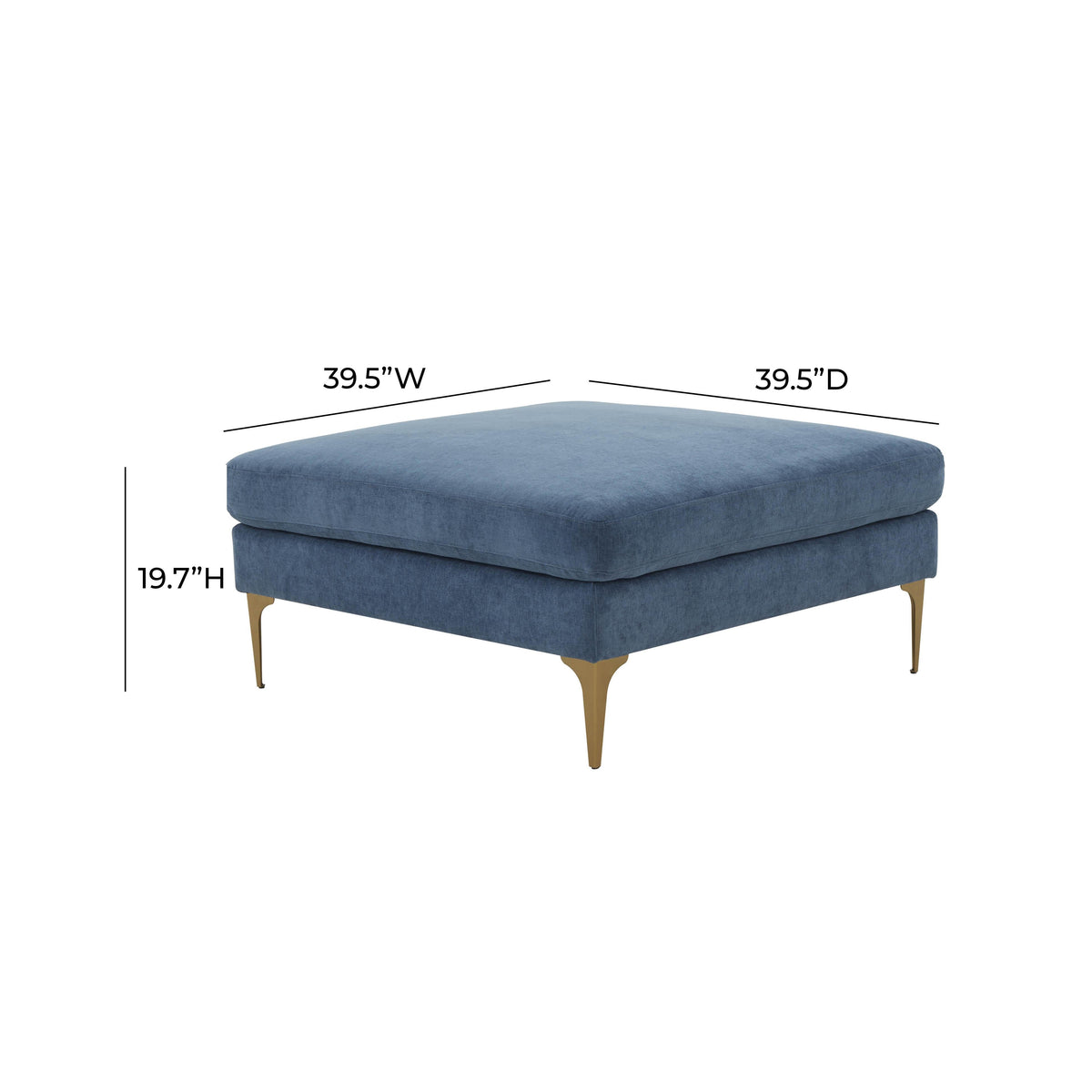 Serena Blue Performance Velvet Ottoman with Brass Legs by TOV Furniture – photo 4 of 4