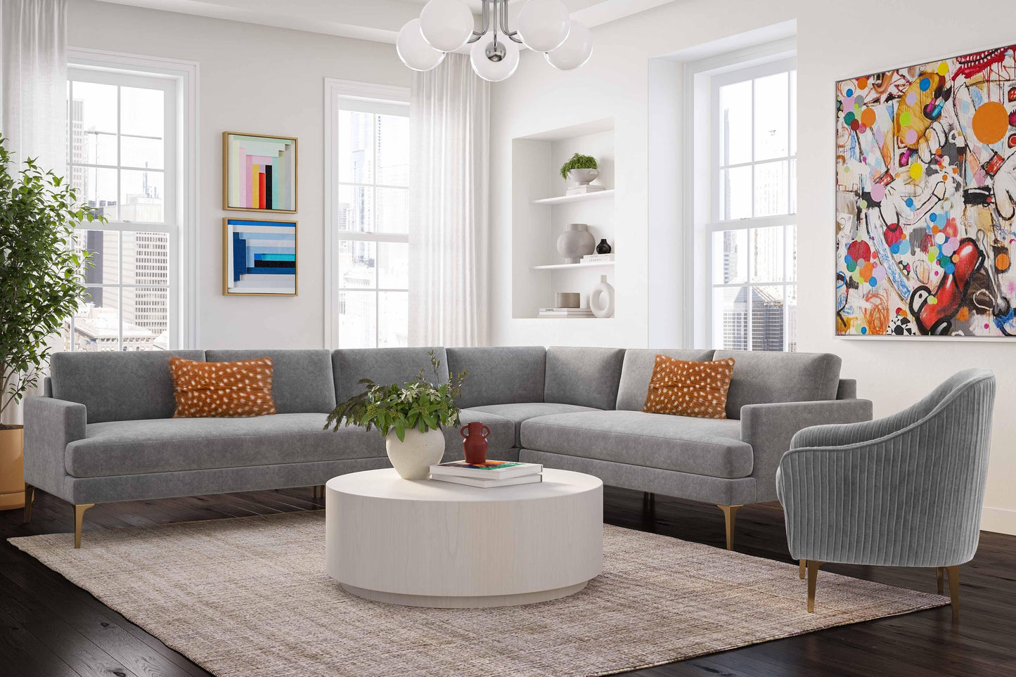 Serena 4 Piece Velvet Large L Sectional Ren L05130 Sec1