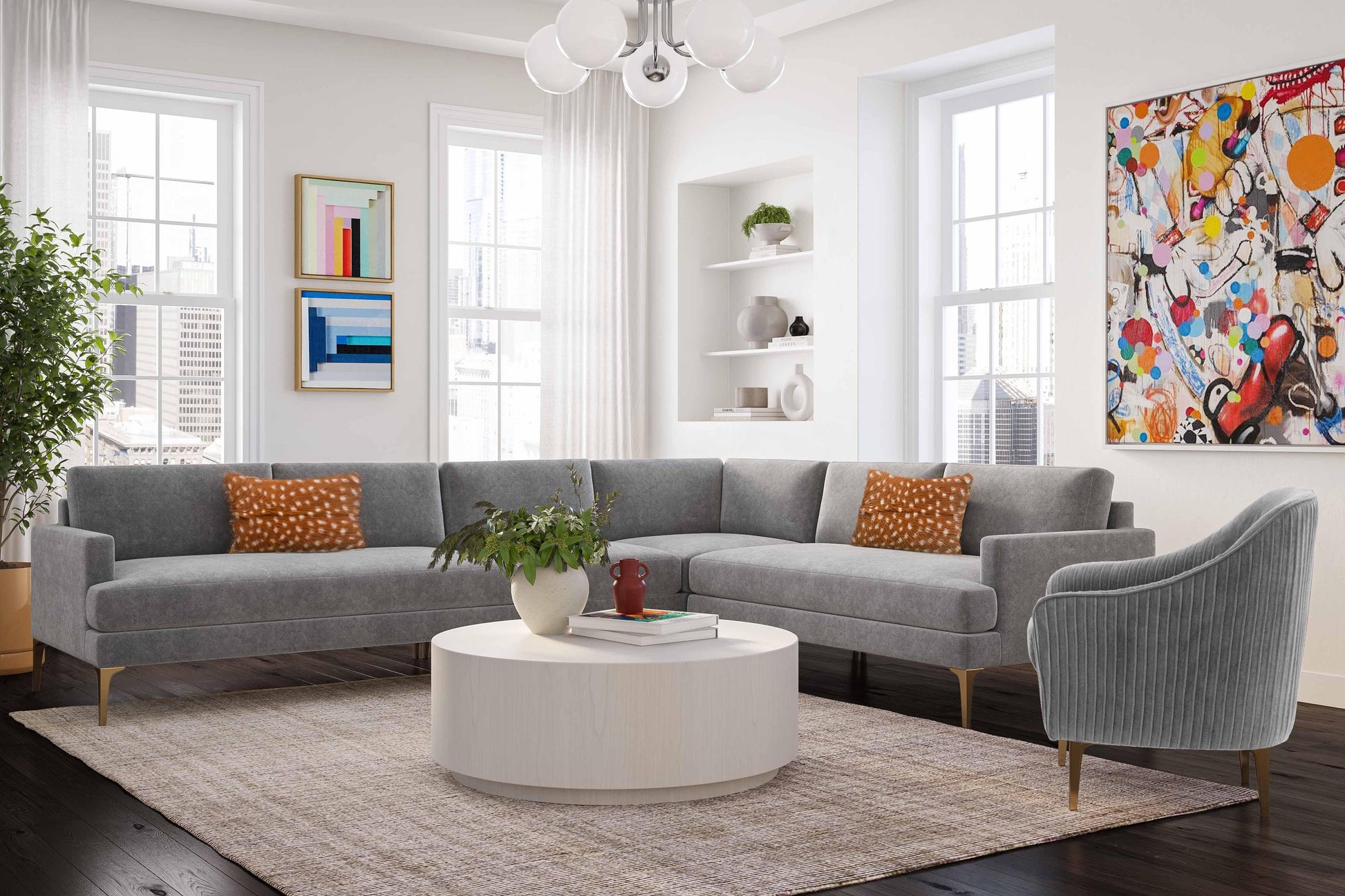 Serena 4 Piece Velvet Large L Sectional Ren L05130 Sec1