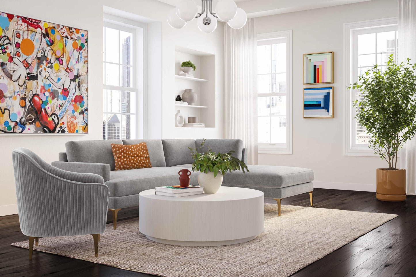 Serena 3 Piece Velvet Chaise Sectional Ren L05110 Sec4L