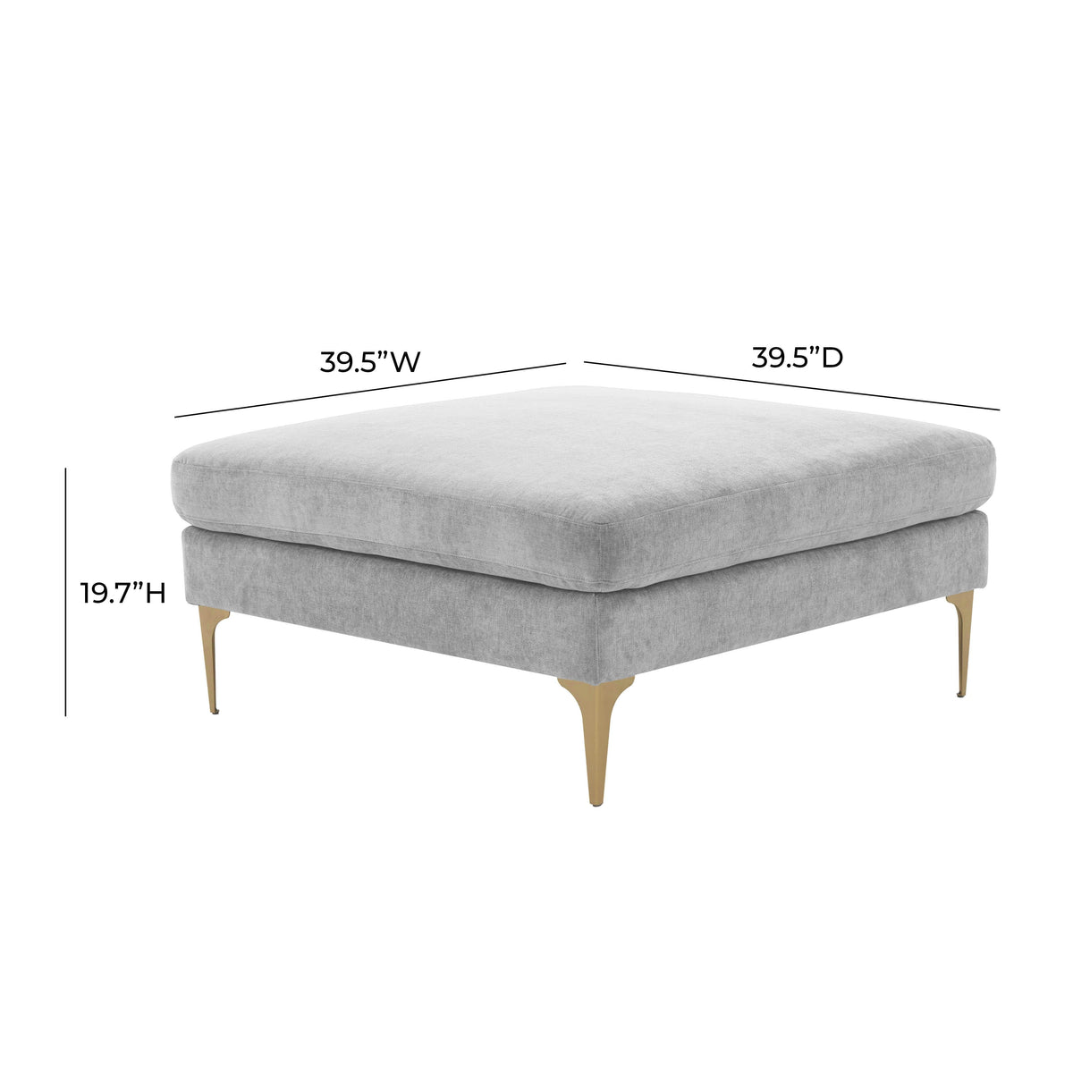Serena Gray Performance Velvet Ottoman with Brass Legs by TOV Furniture – photo 4 of 4