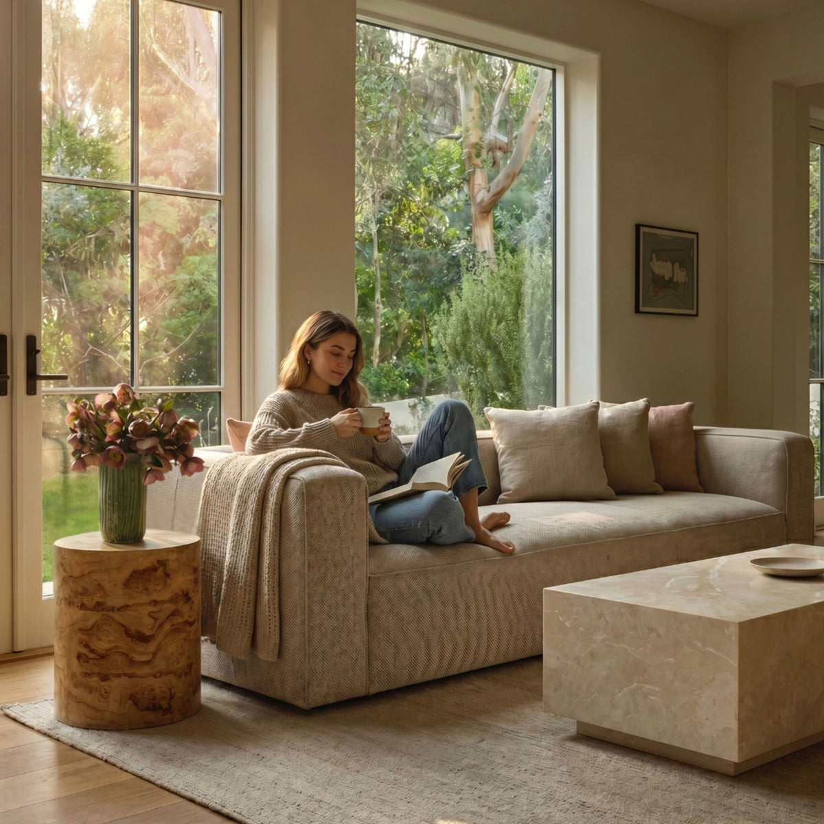 Aurora Pebble Beige Heavy Basketweave Sofa by TOV Furniture – photo 2 of 7