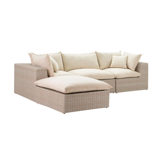 Cali 4 Piece Natural Wicker Outdoor Modular Sectional Ren O11163 Sec