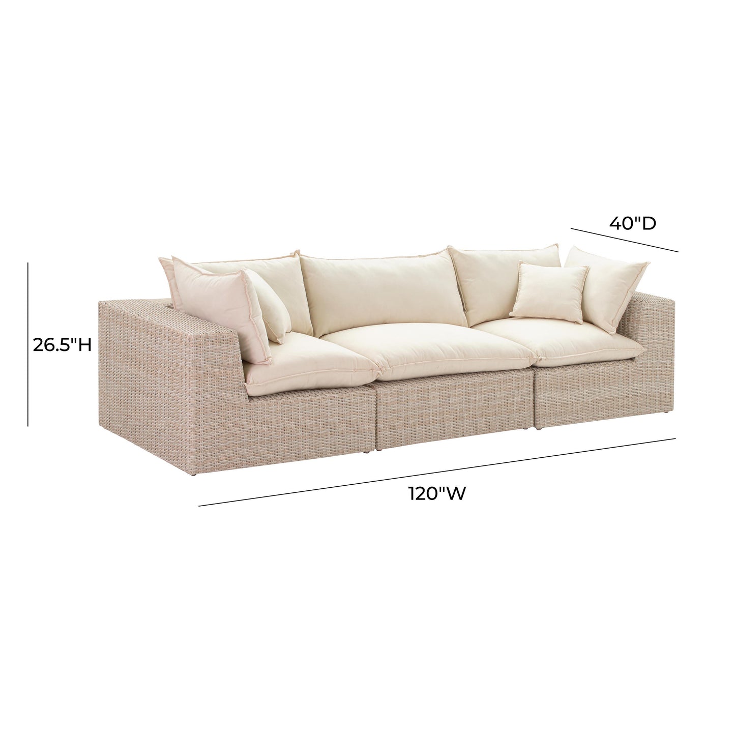 Cali 120 Natural Wicker Outdoor Modular Sofa Ren O11163