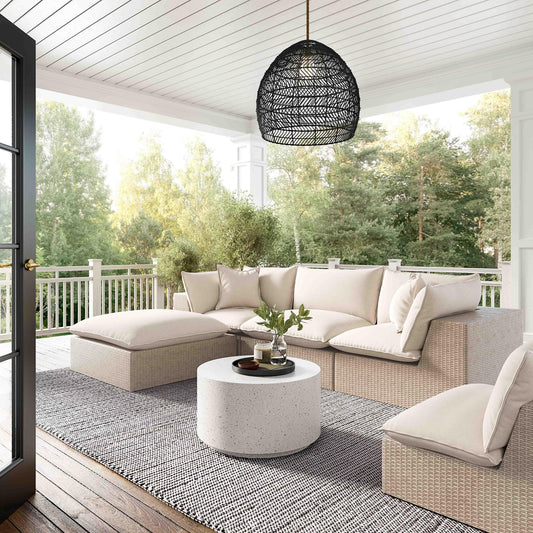 Cali Natural Performance Fabric & Natural Wicker Outdoor Ottoman by TOV Furniture – photo 6 of 6