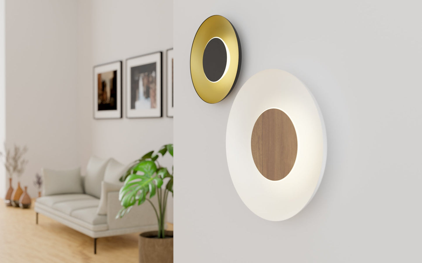 Ramen Wall Sconce 12 Oiled Walnut 24 Back Dish Matte Black Gold Interior Rmw 12 Sw Owt Hw 24Bd Mbg by Koncept Inc