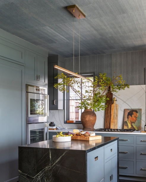 Long 50-inch Linear Suspension Light Aged Brass Satin Nickel by Visual & Comfort & Co