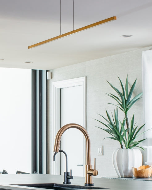 Long 50-inch Linear Suspension Light Aged Brass Satin Nickel by Visual & Comfort & Co