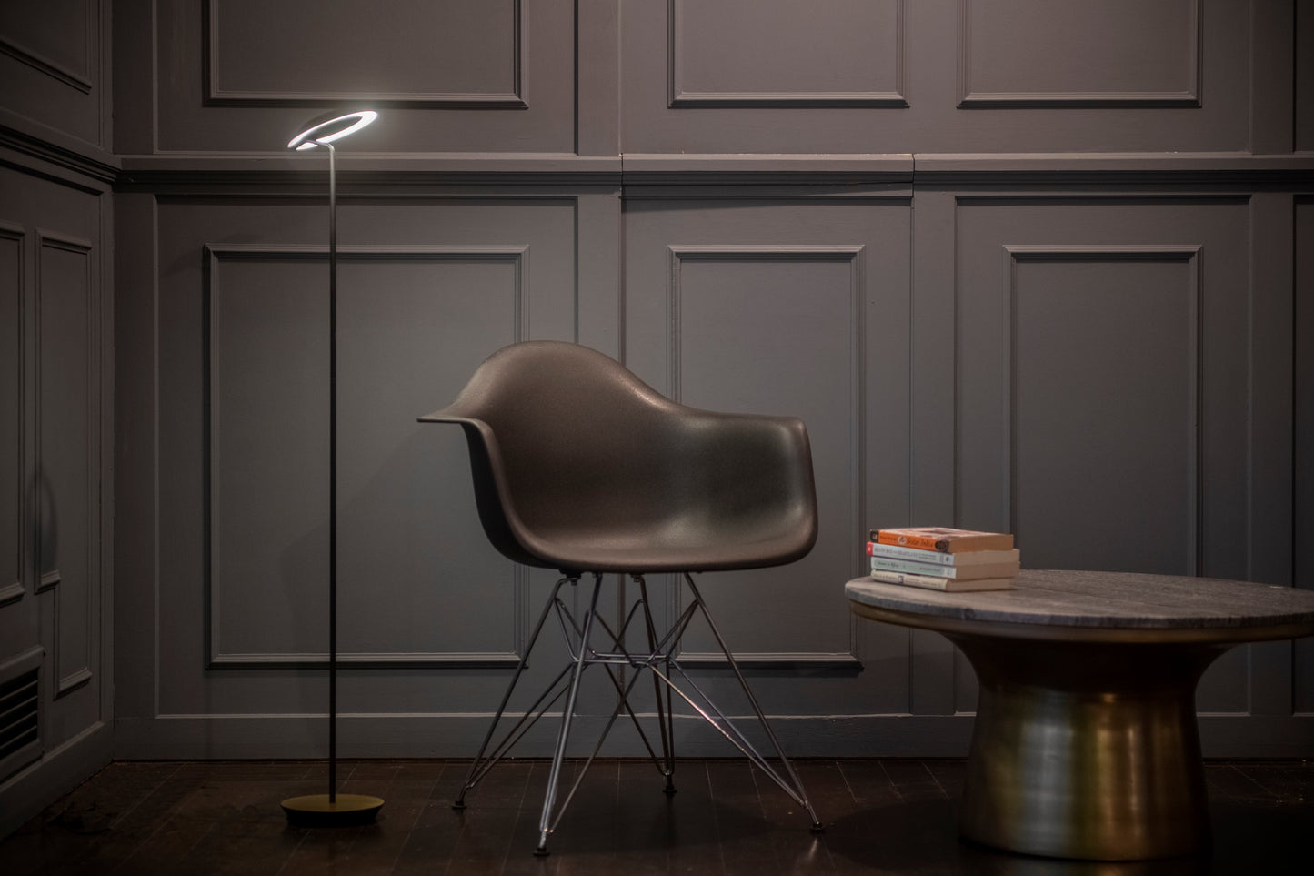Royyo Floor Lamp Silver Body White Oak Base Plate Ryo Sw Sil Wok Flr by Koncept Inc