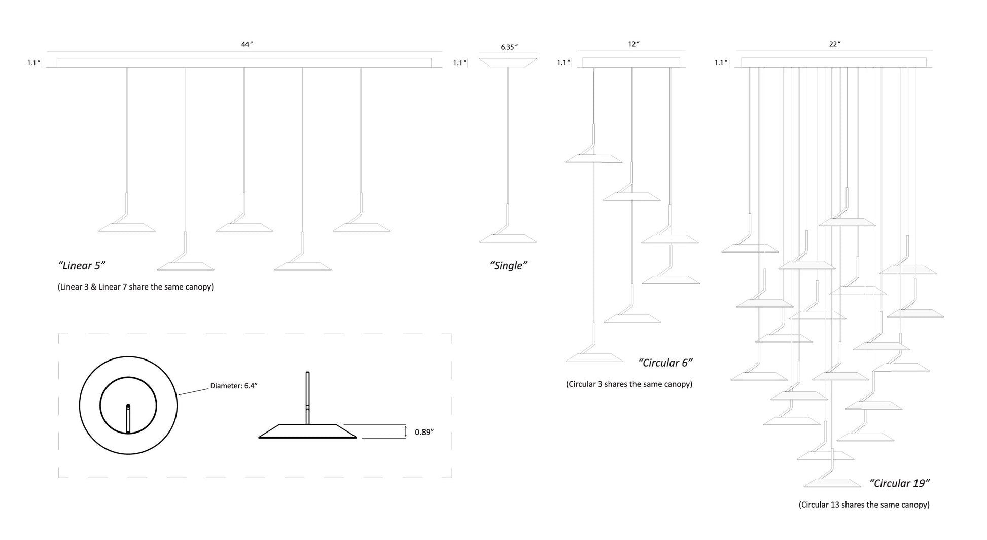 Royyo Pendant Linear 5 Pendant Chrome Matte White Canopy Ryp L5 Sw Crm by Koncept Inc