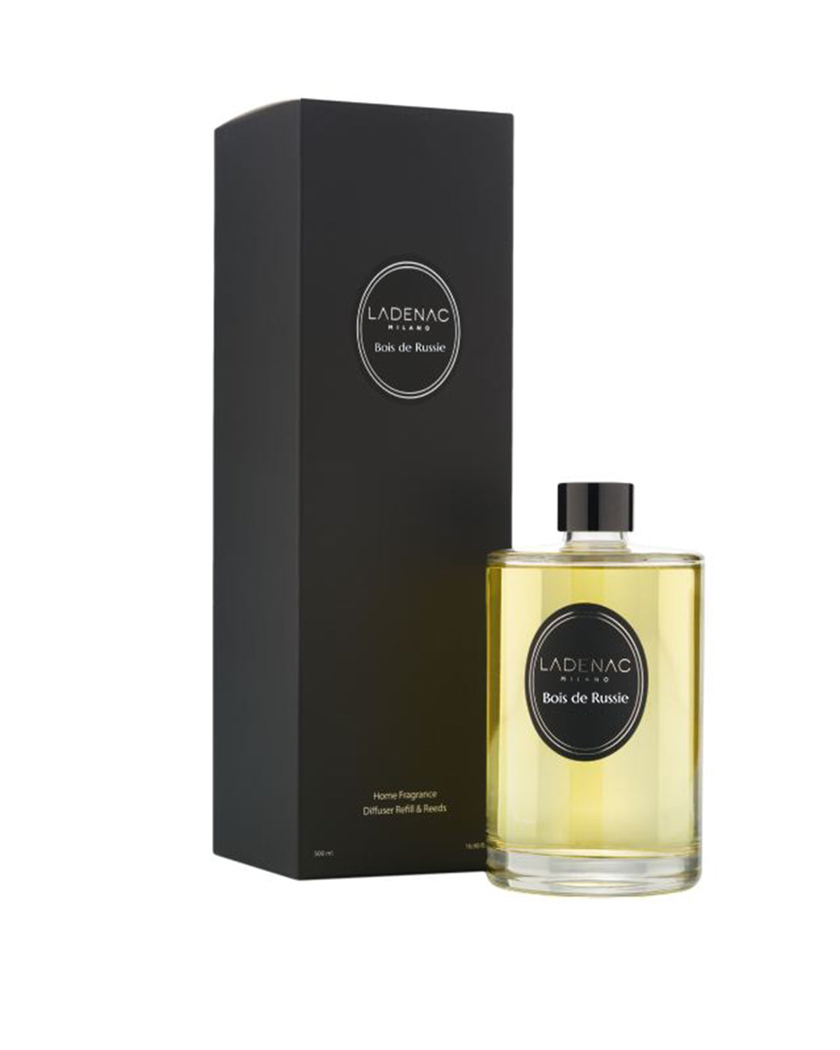 Bois de Russie 500 ml diffuser refill by Ladenac Milano, refill bottle beside its black box