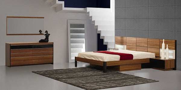 Rondo Mid-Century Platform Bed with Nightstands Storage And Lights