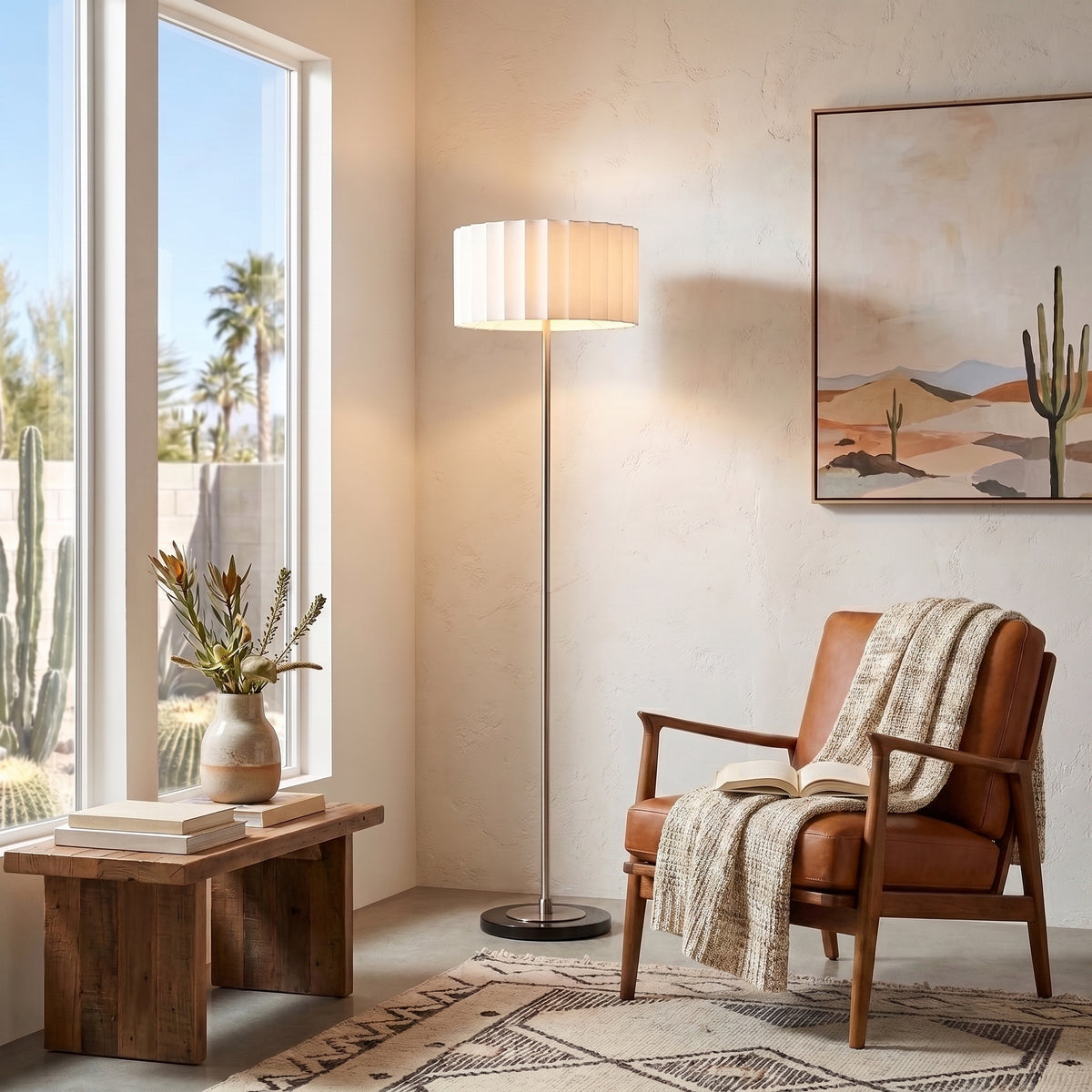 Scallop Slimline Floor Lamp, Satin Nickel Base by Nova of California – view 3