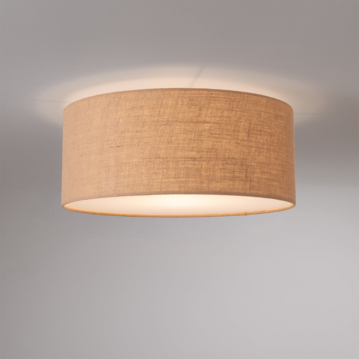 Stretch Flush Mount by Nova of California, Burlap shade, Satin Nickel body – view 6