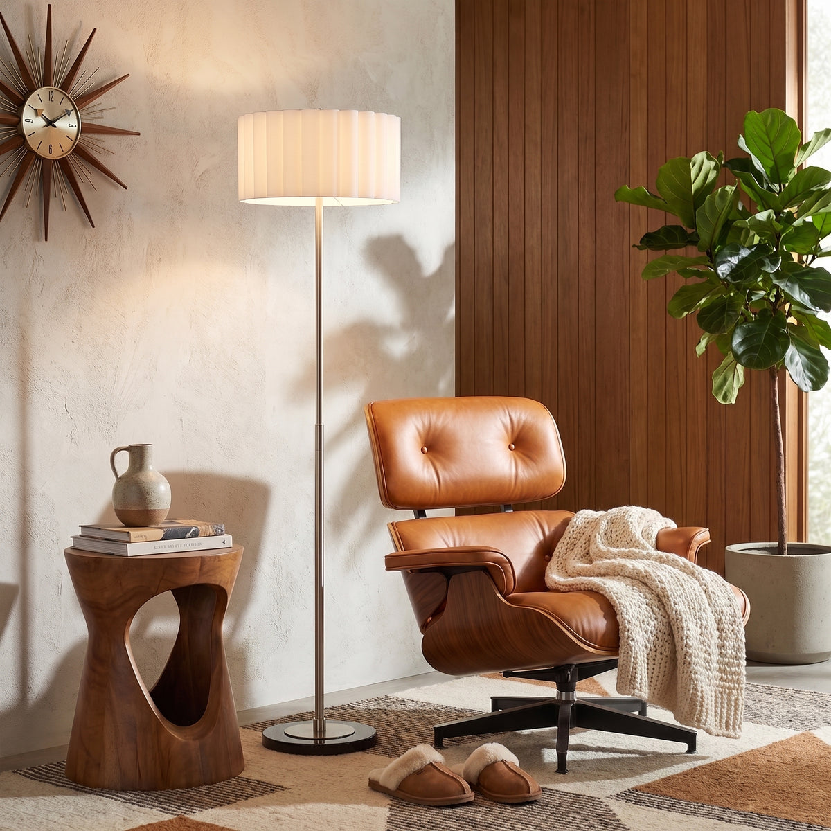 Scallop Slimline Floor Lamp, Satin Nickel Base by Nova of California – view 1