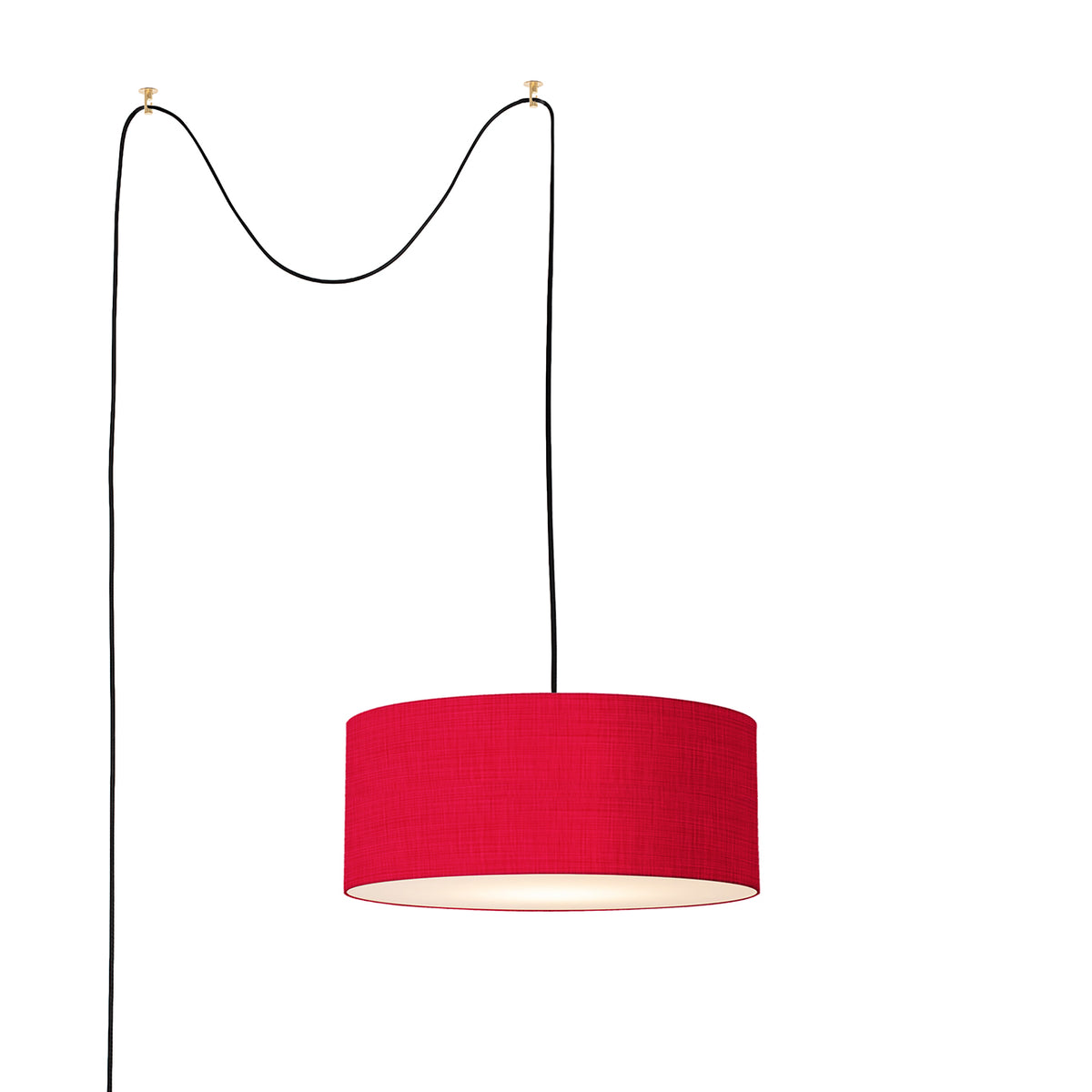 Stretch Swag Lamp by Nova of California, Crimson Red shade, Weathered Brass body – view 1