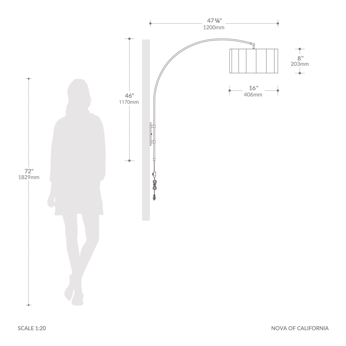 Scallop Wall Mounted Arc Lamp by Nova of California – view 5