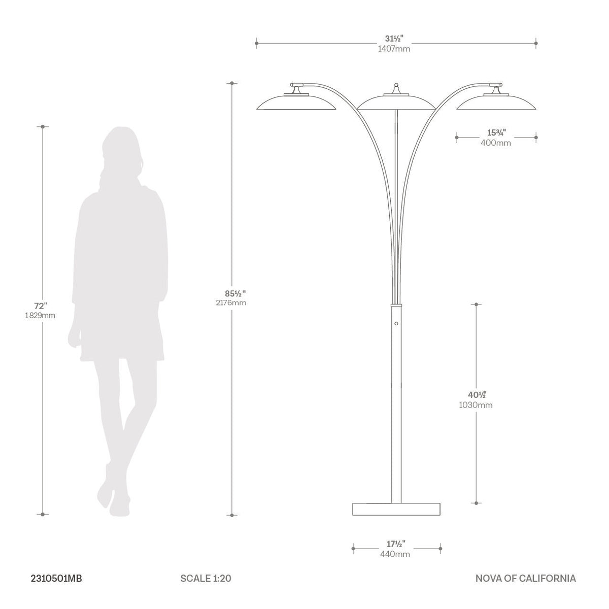 Saucer 3-Light Arc Floor Lamp by Nova of California – view 9