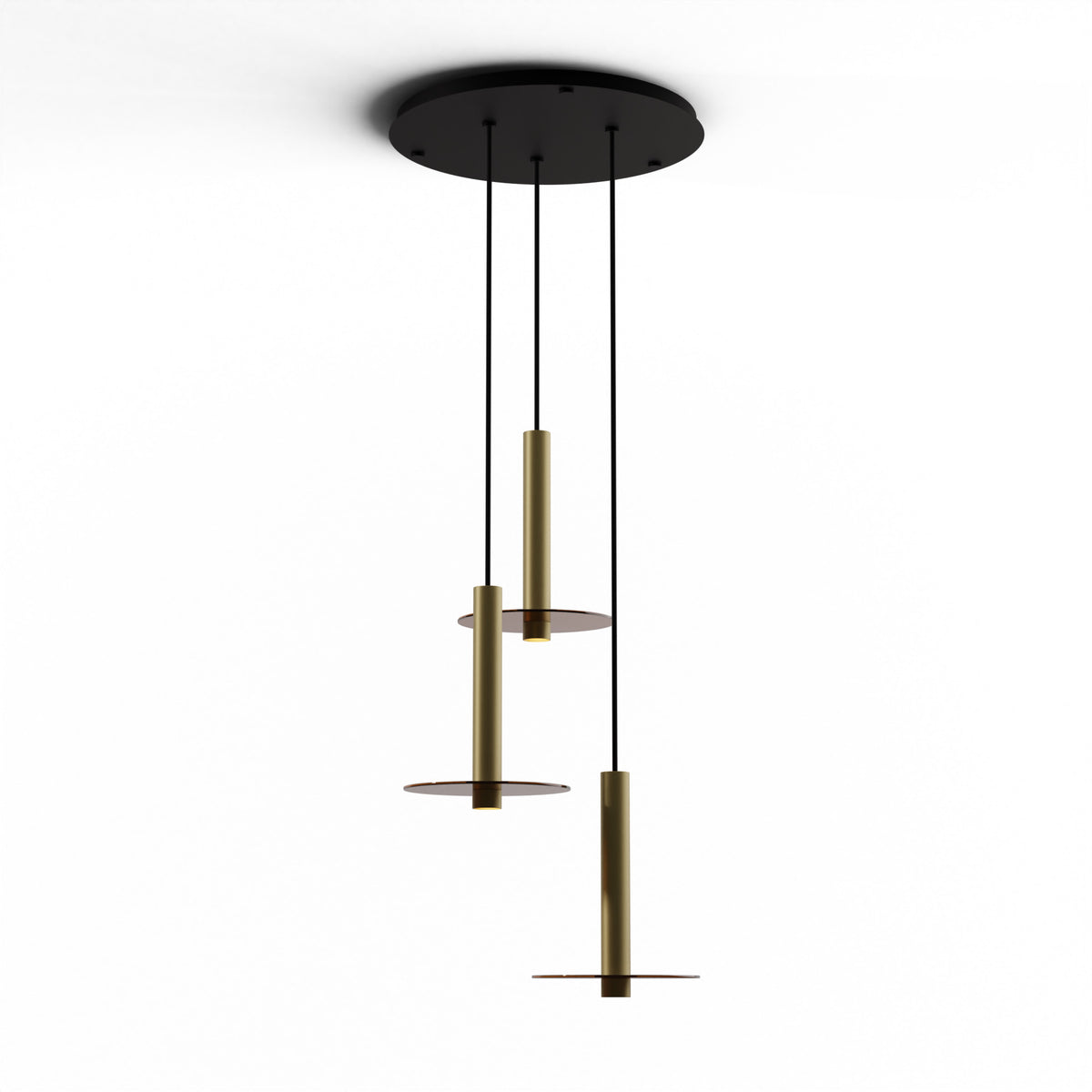 Koncept Combi Circular 3-Light LED Pendant, Brass, 12" Body, 9" Glass Plate – Tea Brown (CMP-C3-S-12-BRS+GTEA9)