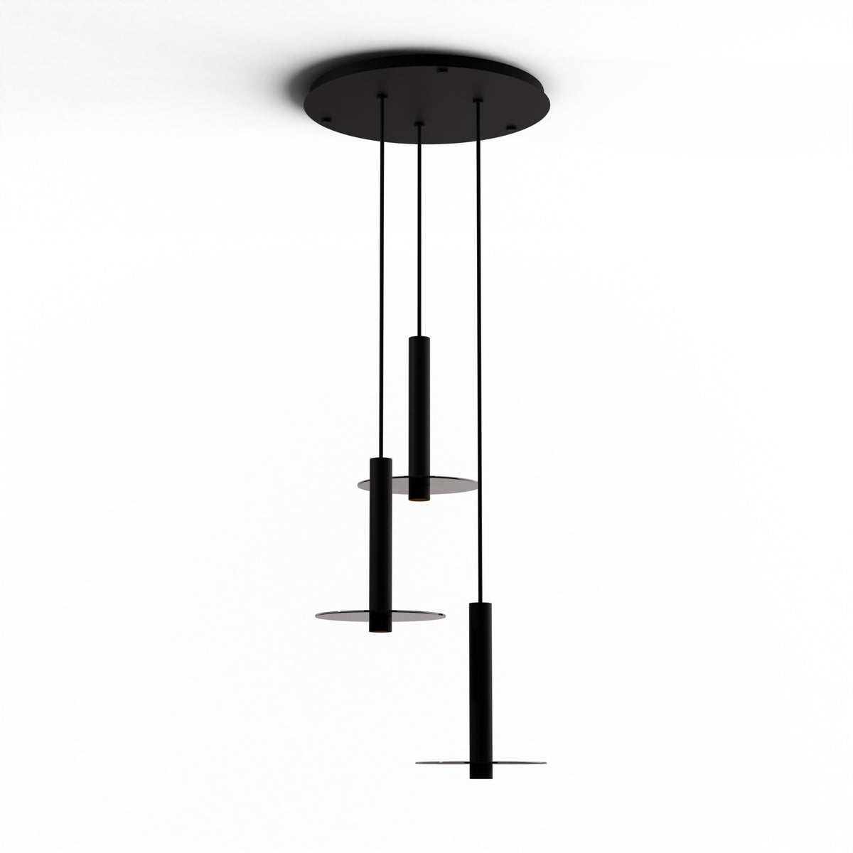 Koncept Combi Circular 3-Light LED Pendant, Matte Black, 12" Body, 9" Glass Plate – Dark Grey (CMP-C3-S-12-MTB+GDGY9)