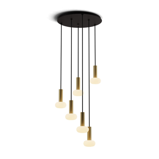 Combi Pendant 6 Circular 6 Combo Brass Matte Black Canopy Glass Ball Attachment Suspension Flush Mount 2 In 1 Cmp C6 S 06 Brs Na Glb by Koncept Inc