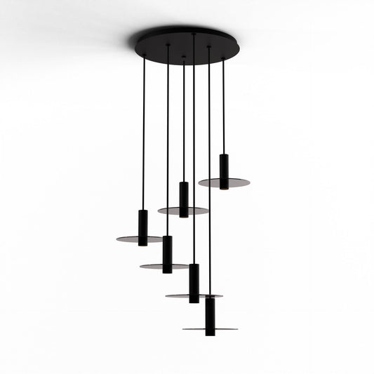 Combi Pendant 6 Circular 6 Combo Matte Black Matte Black Canopy 9 Glass Plate Dark Grey Attachment Suspension Flush Mount 2 In 1 Cmp C6 S 06 Mtb Gdgy9 by Koncept Inc
