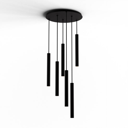 Combi Pendant 16 Circular 6 Combo Matte Black Matte Black Canopy Suspension Flush Mount 2 In 1 Cmp C6 S 16 Mtb by Koncept Inc