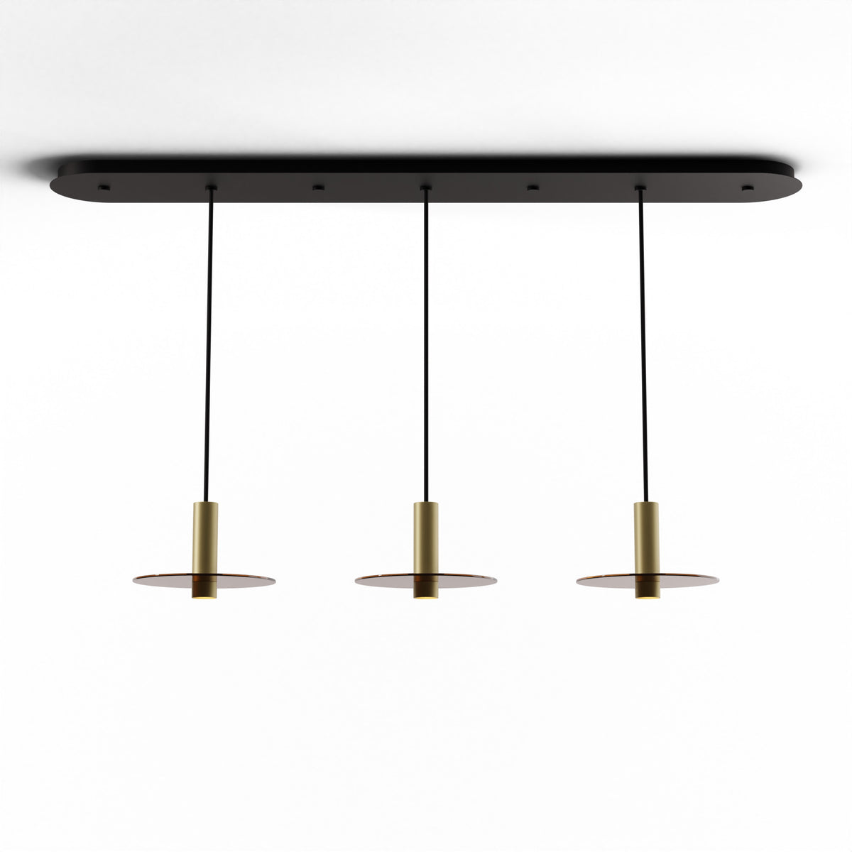 Koncept Combi Linear 3-Light LED Pendant, Brass, 6" Body, 9" Glass Plate – Tea Brown (CMP-L3-S-06-BRS+GTEA9)