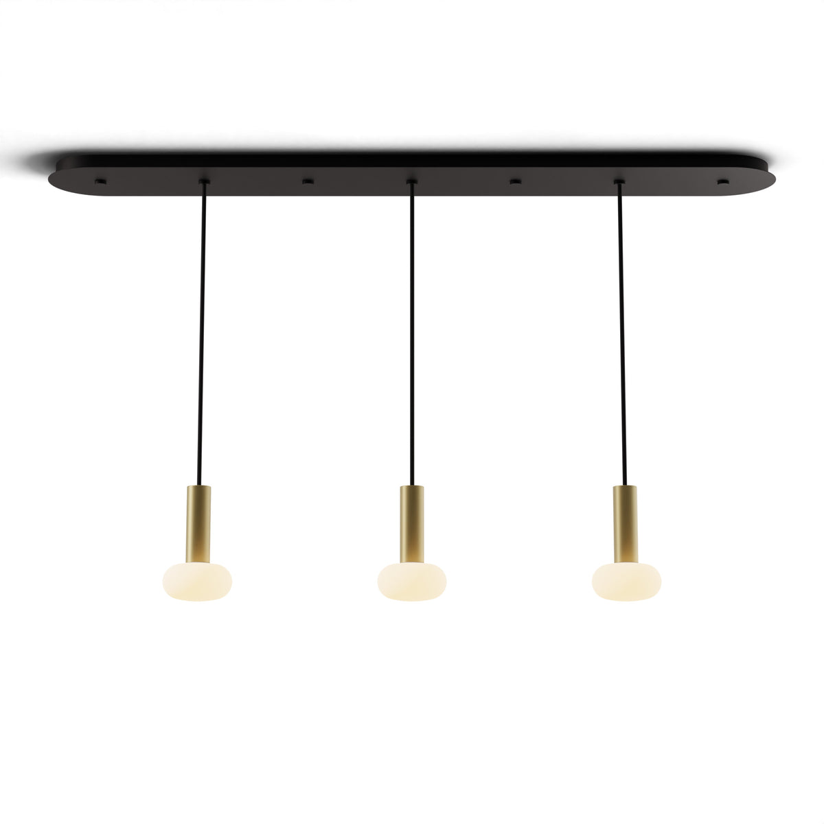 Koncept Combi Linear 3-Light LED Pendant, Brass, 6" Body, Frosted Glass Ball (CMP-L3-S-06-BRS+NA+GLB)