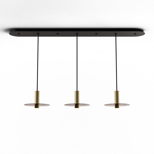 Combi Pendant 6 Linear 3 Combo Brass Matte Black Canopy 9 Glass Plate Tea Brown Attachment Suspension Flush Mount 2 In 1 Cmp L3 S 06 Brs Gtea9 by Koncept Inc