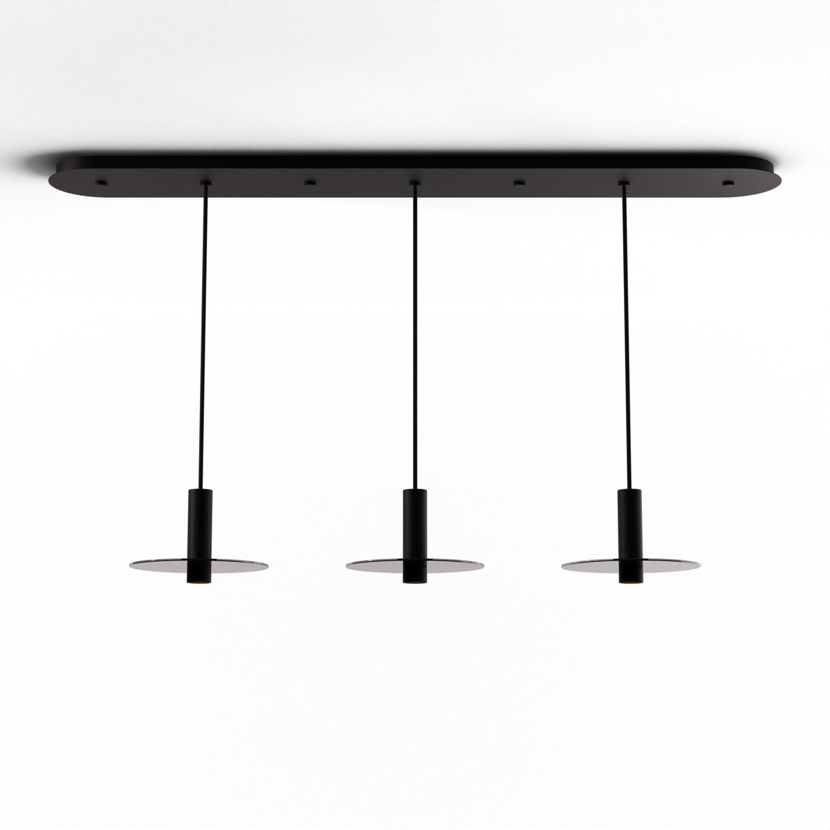 Koncept Combi Linear 3-Light LED Pendant, Matte Black, 6" Body, 9" Glass Plate – Dark Grey (CMP-L3-S-06-MTB+GDGY9)