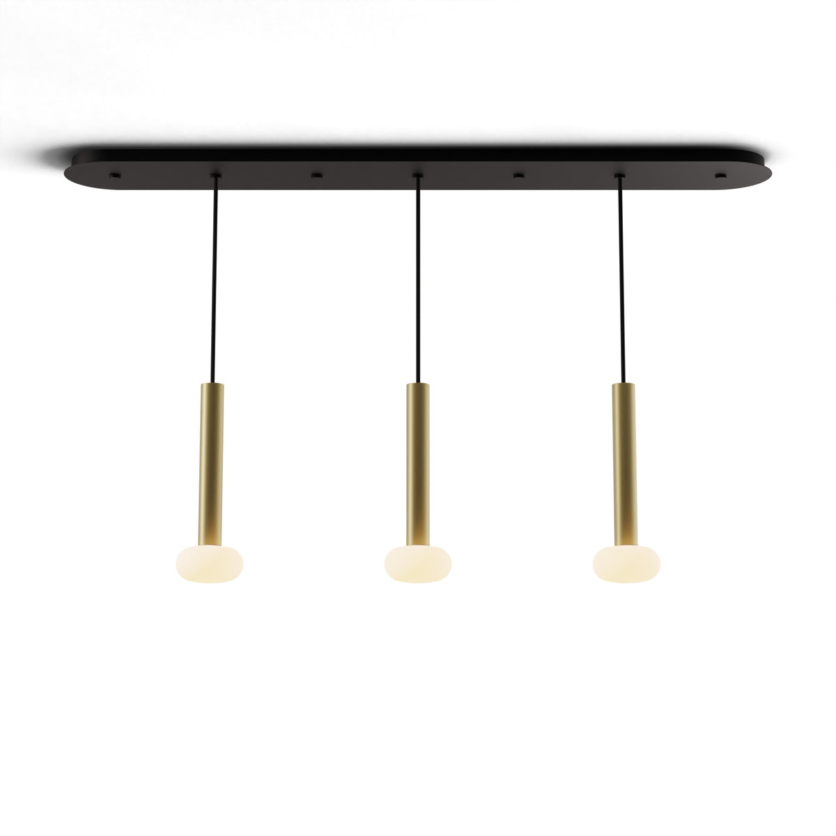 Koncept Combi Linear 3-Light LED Pendant, Brass, 12" Body, Frosted Glass Ball (CMP-L3-S-12-BRS+NA+GLB)