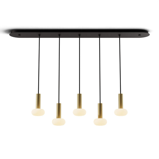 Combi Pendant 6 Linear 5 Combo Brass Matte Black Canopy Glass Ball Attachment Suspension Flush Mount 2 In 1 Cmp L5 S 06 Brs Na Glb by Koncept Inc